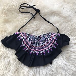 Black/multicolor bikini top